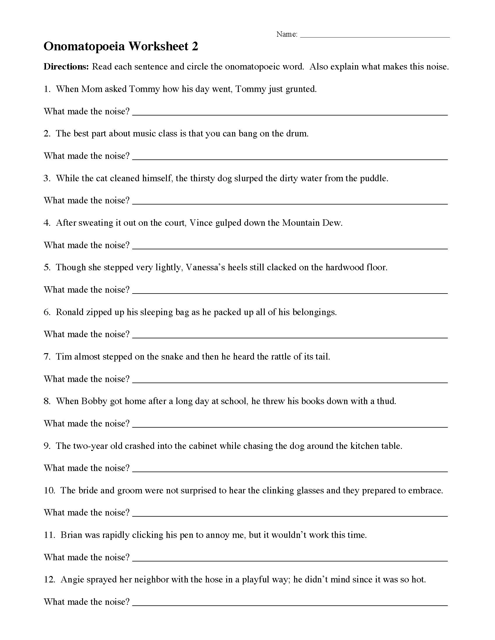 onomatopoeia 2nd grade worksheet