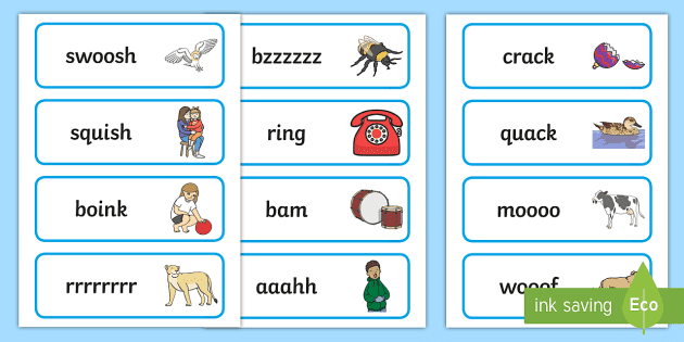 FREE! - Onomatopoeia Word Cards (teacher made) - Twinkl