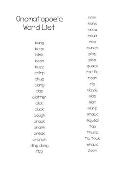 onomatopoeia word list printable