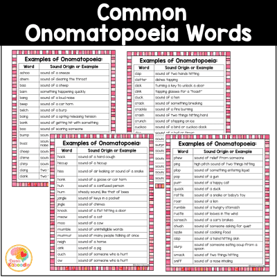 Onomatopoeia Task Cards, Worksheets, &  Anchor Charts Activities