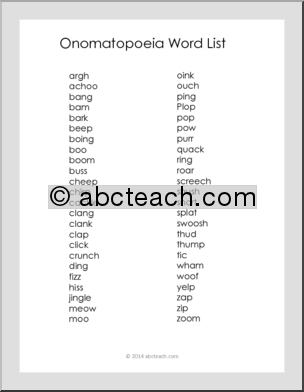 Onomatopoeia Vocabulary Word List I abcteach.com