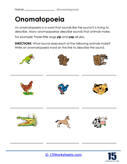 onomatopoeia worksheet for first grade