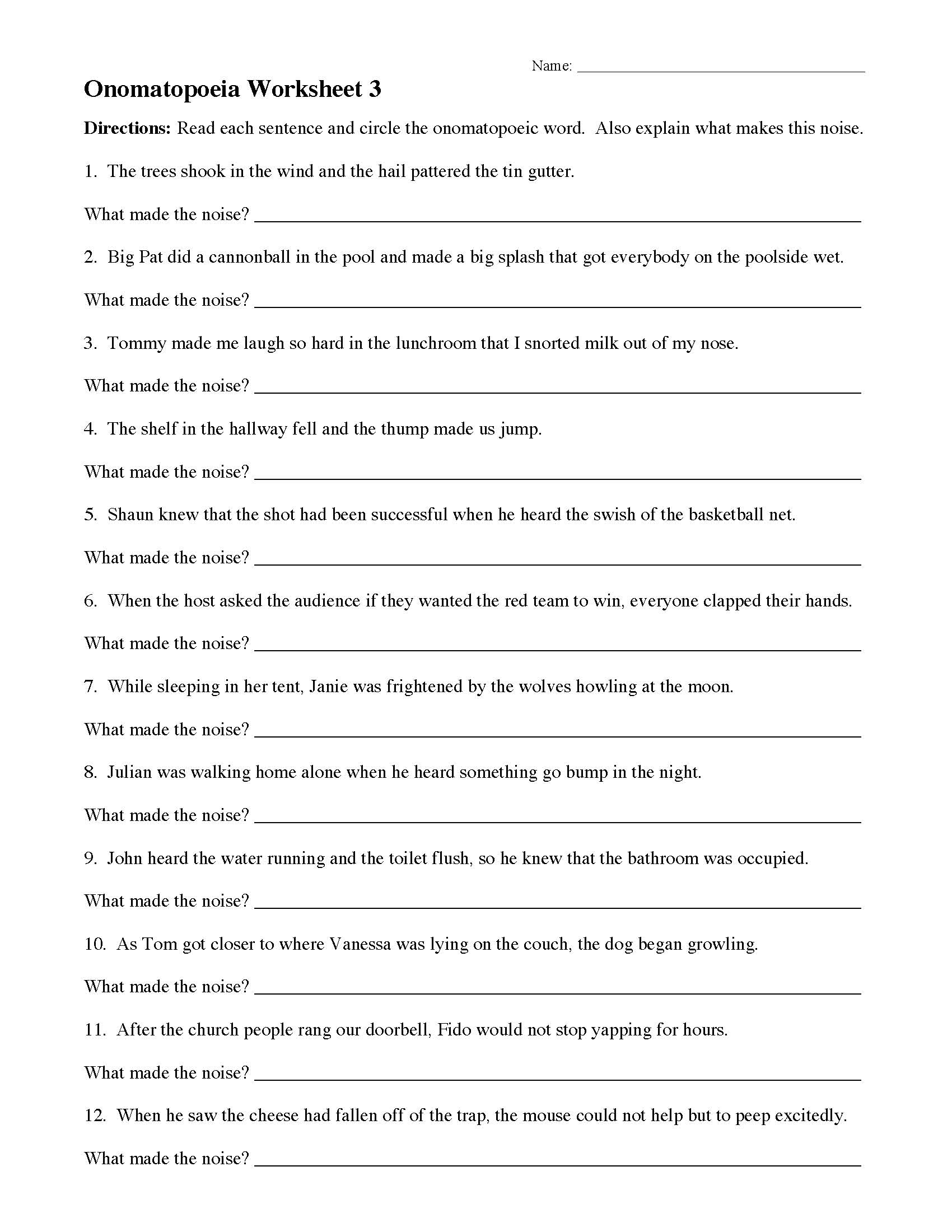 onomatopoeia worksheet for first grade