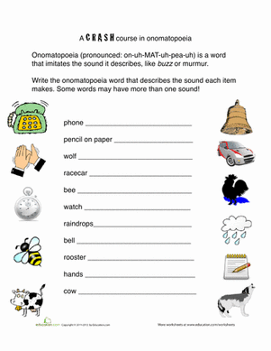Onomatopoeia Words | Worksheet 