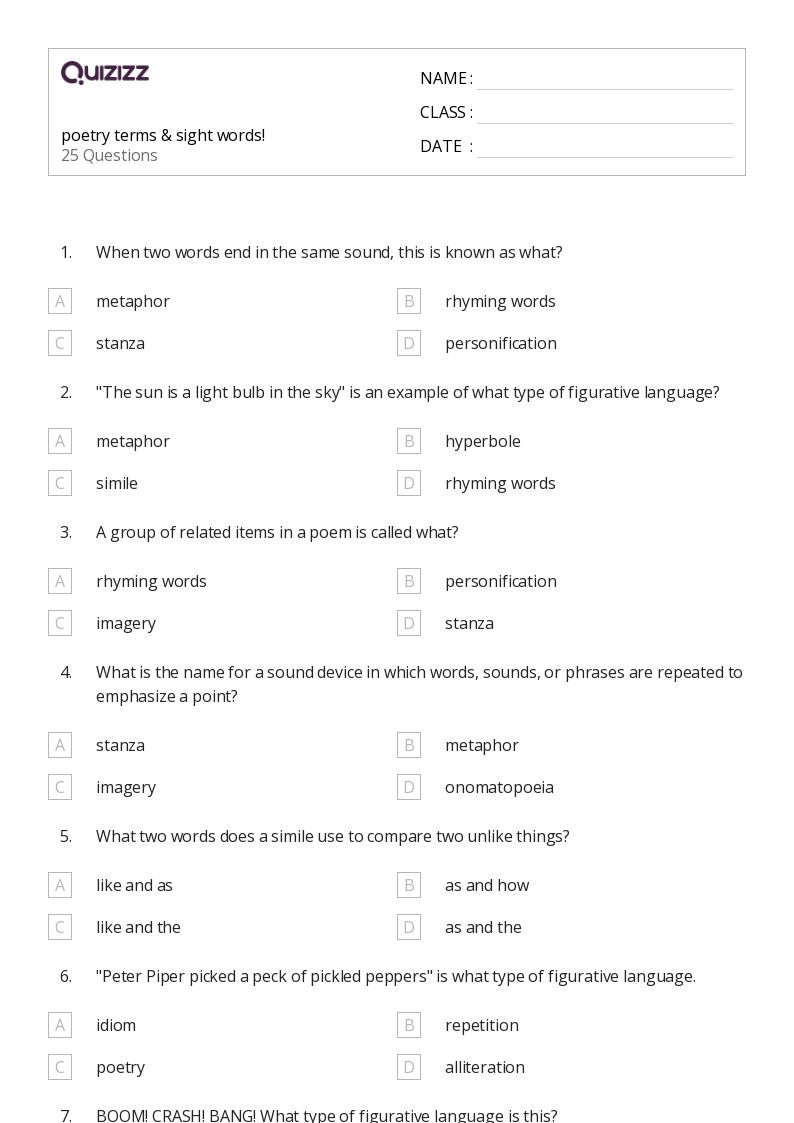50+ Onomatopoeia worksheets for 1st Grade on Quizizz | Free ...