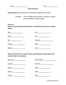 Onomatopoeia Worksheet for 3rd - 5th Grade | Lesson Planet
