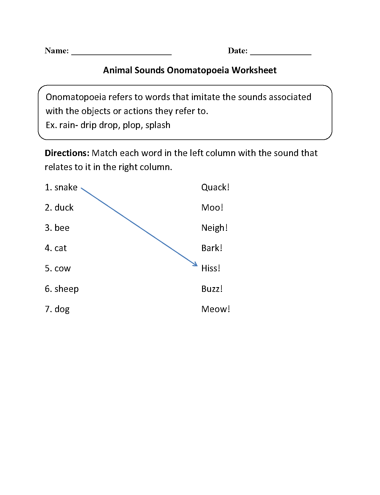 onomatopoeia worksheet third grade