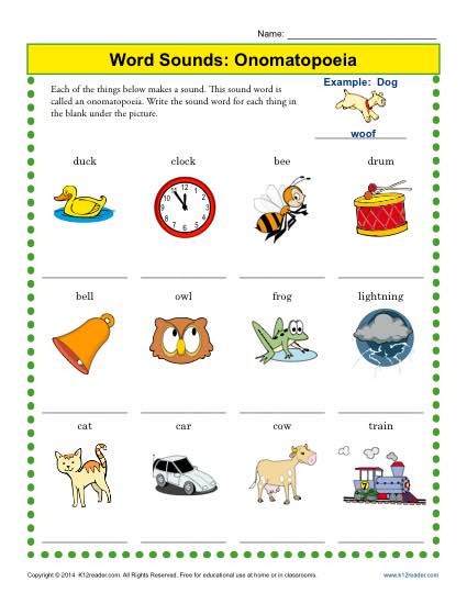 onomatopoeia worksheet third grade