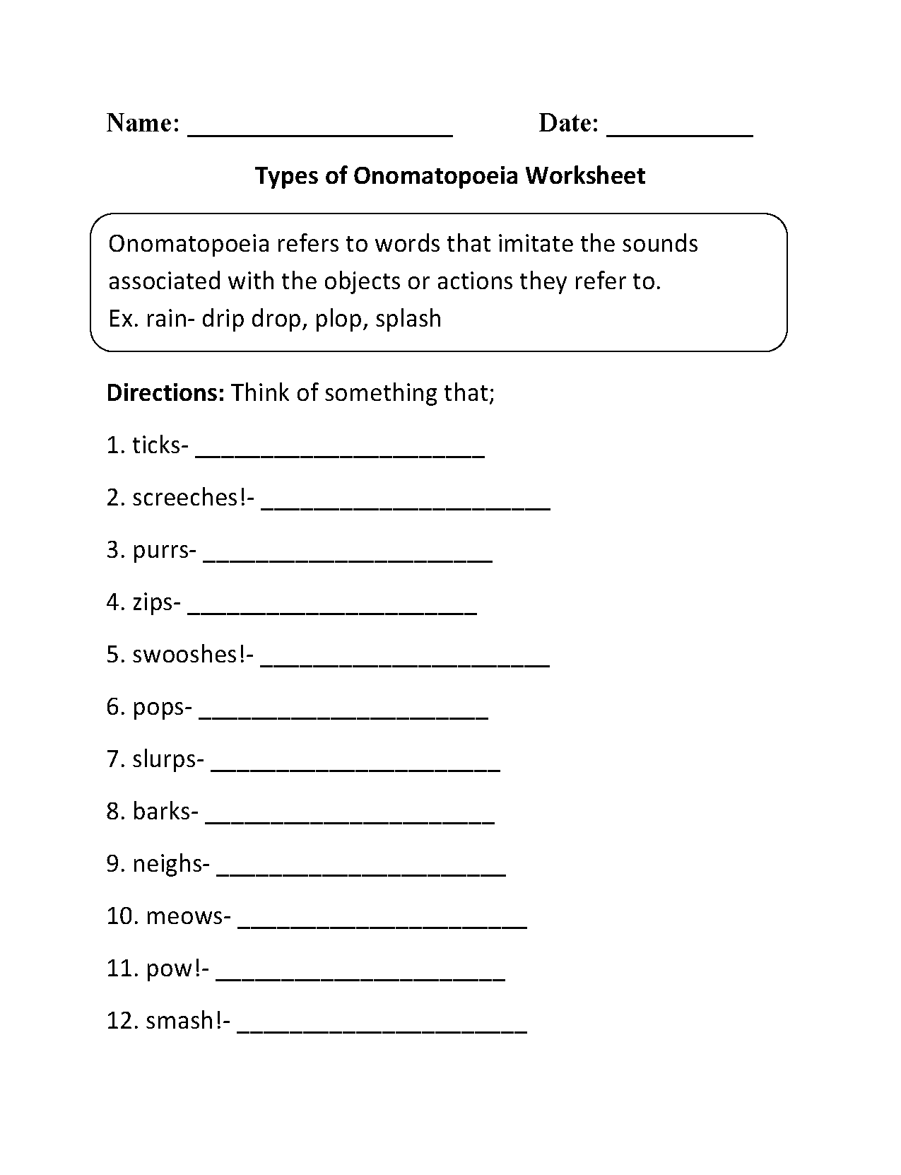 worksheets library | Onomatopoeia Worksheets