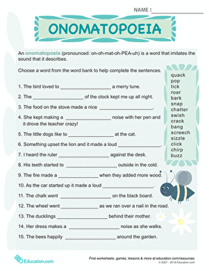 onomatopoeia worksheet third grade
