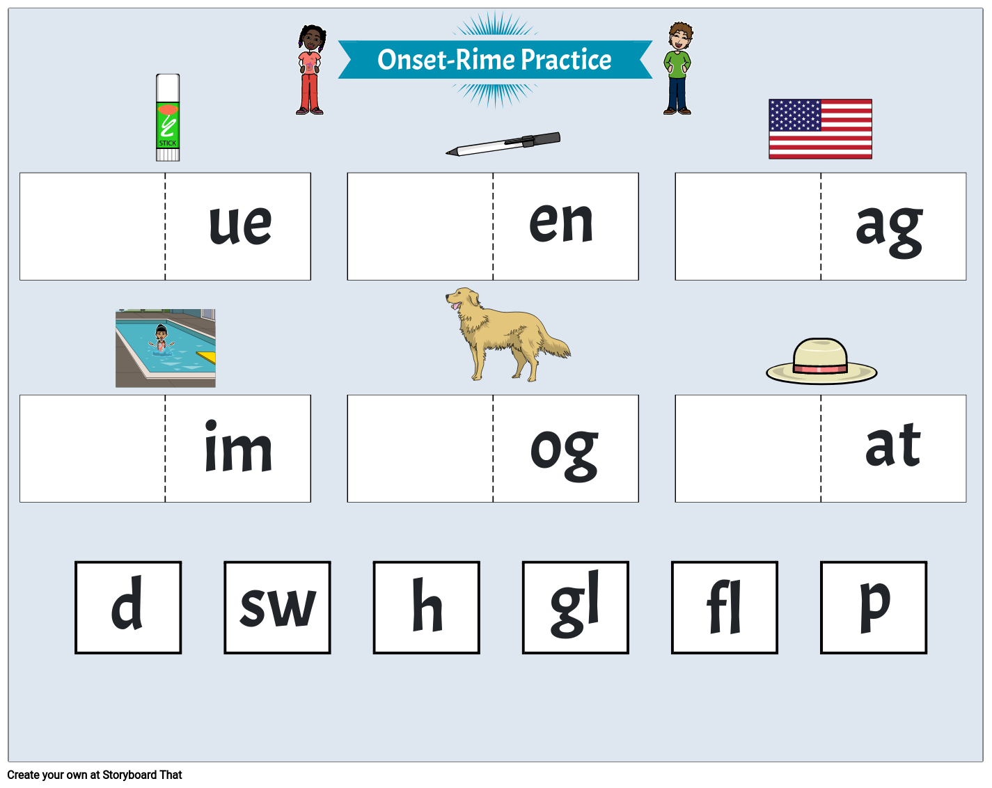 Onset Rime: Beginning Sounds Storyboard by lauren