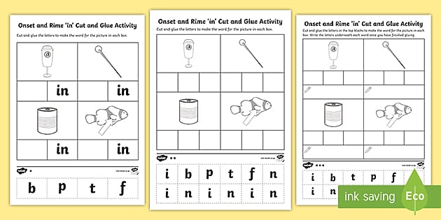 in Onset and Rime Differentiated Worksheet / Worksheets