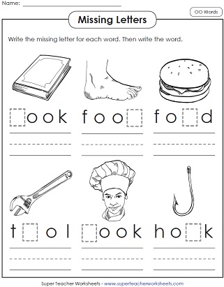 oo Words - Kindergarten Worksheet - Free Phonics Printable