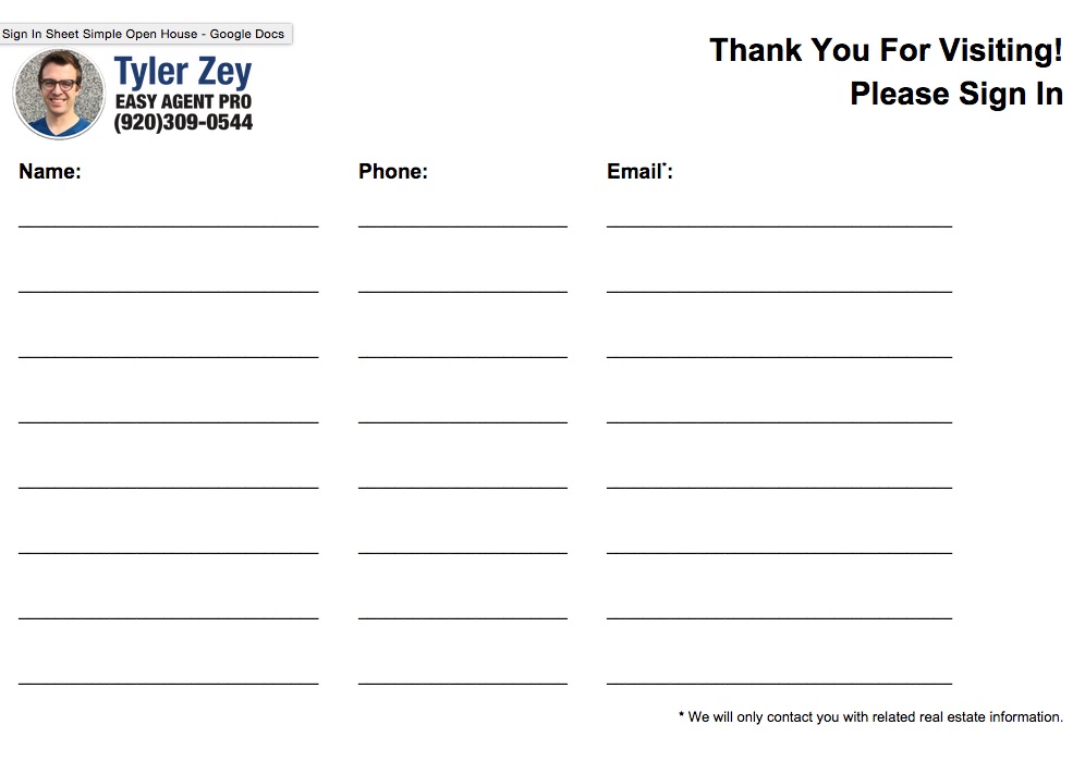 open house sign in sheet template pdf