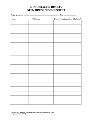 open house sign in sheet template pdf