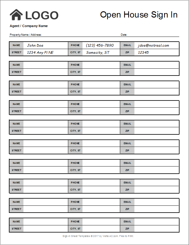 open house sign in sheet template pdf