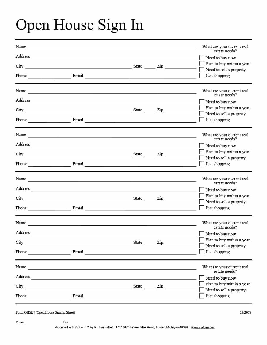 30 Open House Sign in Sheet [PDF, Word, Excel] for Real Estate Agent