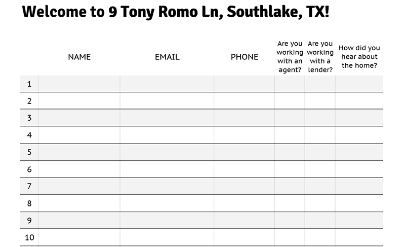 Open House Sign-In Sheet Template [DOWNLOAD] - Hooquest