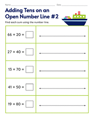 Adding Tens on an Open Number Line #2 | Worksheet 
