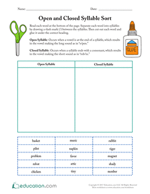 open syllable worksheet