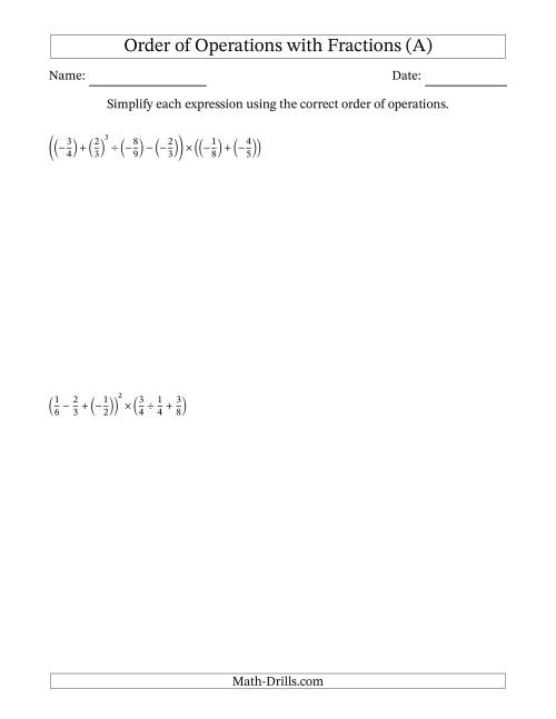 operation of fractions worksheet