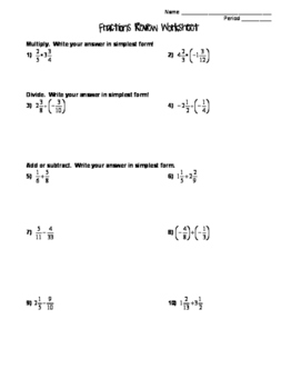operation of fractions worksheet