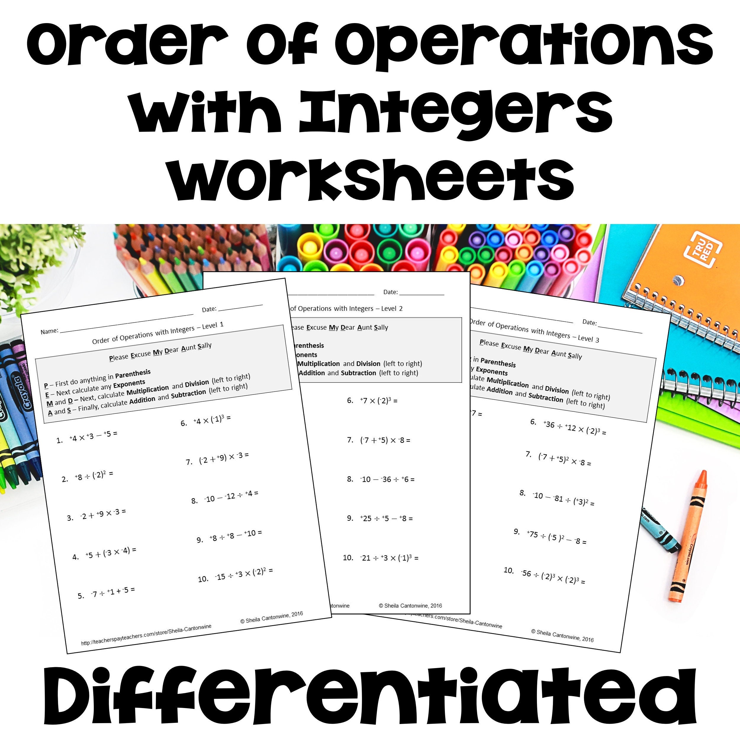 Order of Operations With Integers Worksheets Differentiated ...