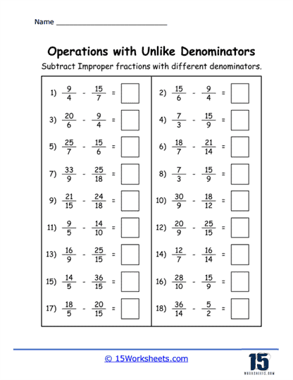 Operations with Unlike Fractions Worksheets - 15 Worksheets Library