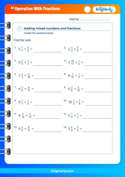 operations of fractions worksheet