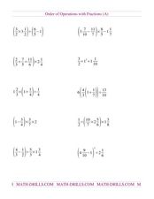 Order of Operations with Fractions (A) Worksheet for 5th - 6th ...