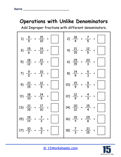 operations of fractions worksheet