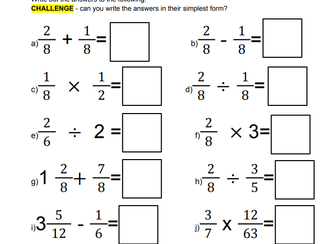 operations of fractions worksheet
