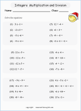 Math worksheets with integers and negative numbers for primary ...