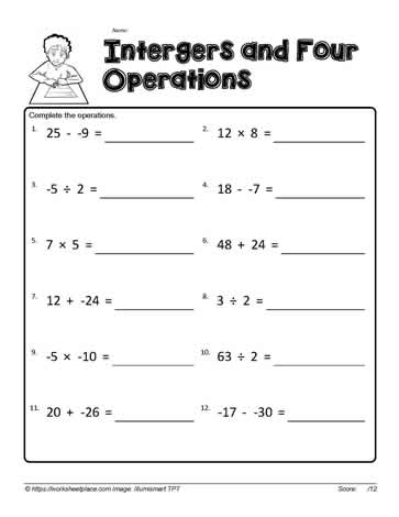 operations of integers worksheet
