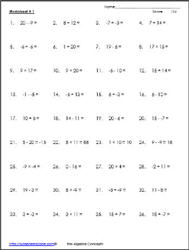 operations of integers worksheet