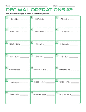 Decimal Operations #2 | Interactive Worksheet 