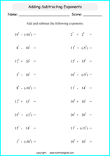 Free printable exponents and prower of ten math worksheets for ...