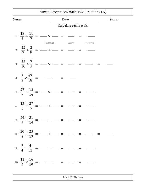 Mixed Operations with Two Fractions with Unlike Denominators ...
