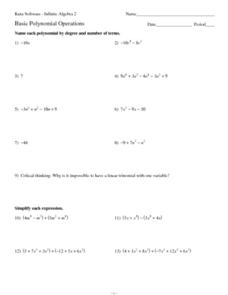 Basic Polynomial Operations Worksheet for 9th - 10th Grade ...
