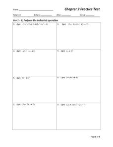 Operations on Polynomials Worksheet for 9th Grade | Lesson Planet