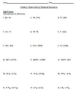 operations with rational numbers worksheet