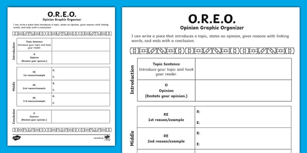 O.R.E.O. Opinion Graphic Organiser Template (teacher made)
