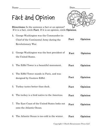 Fact and Opinion Worksheets - Tims Printables
