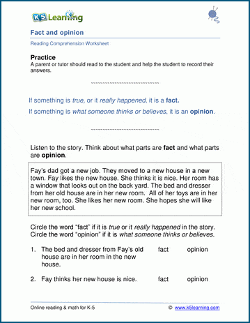 Fact vs Opinion Worksheets | Worsheets library