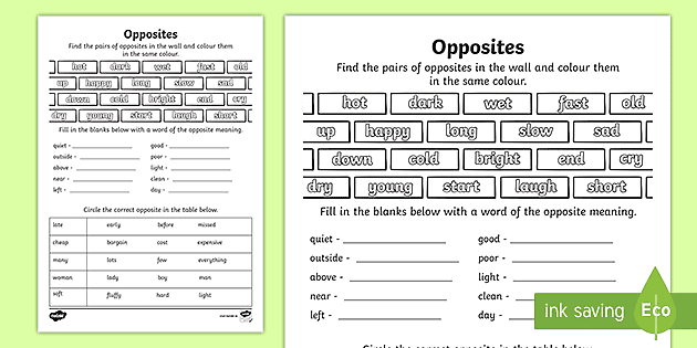 Matching Opposites Worksheet (teacher made) - Twinkl