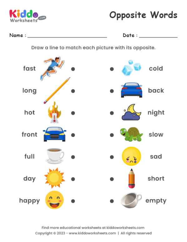 opposite words with pictures worksheet