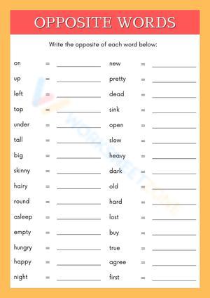 opposite words with pictures worksheet