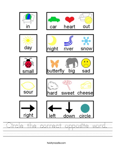 opposite words with pictures worksheet