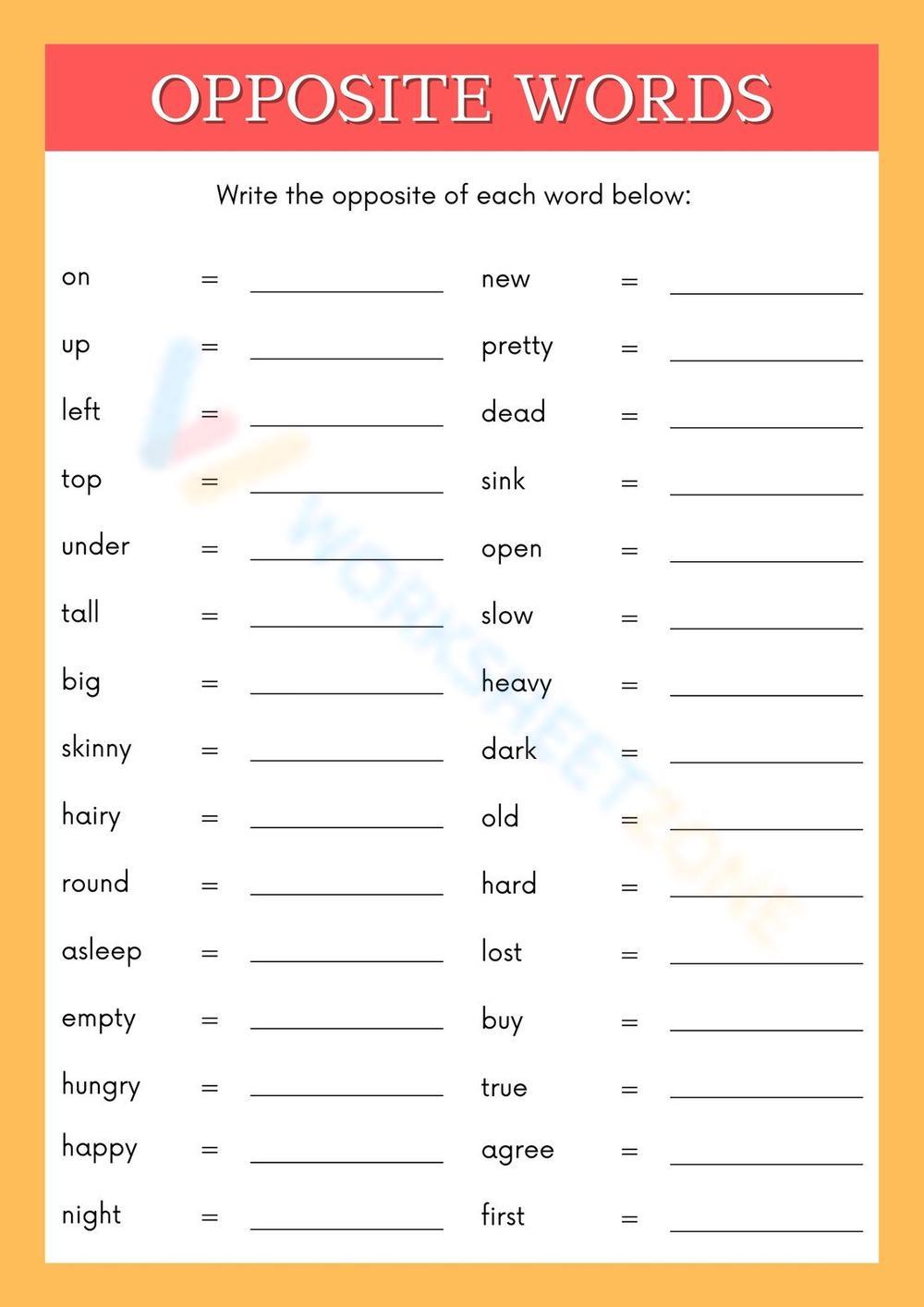 opposite words worksheet for grade 1