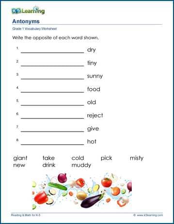 opposite worksheet for first